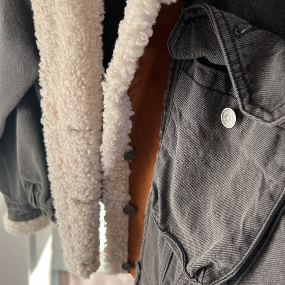 Free People Black Denim Fleece jacket Size Small - Picture 3 of 4